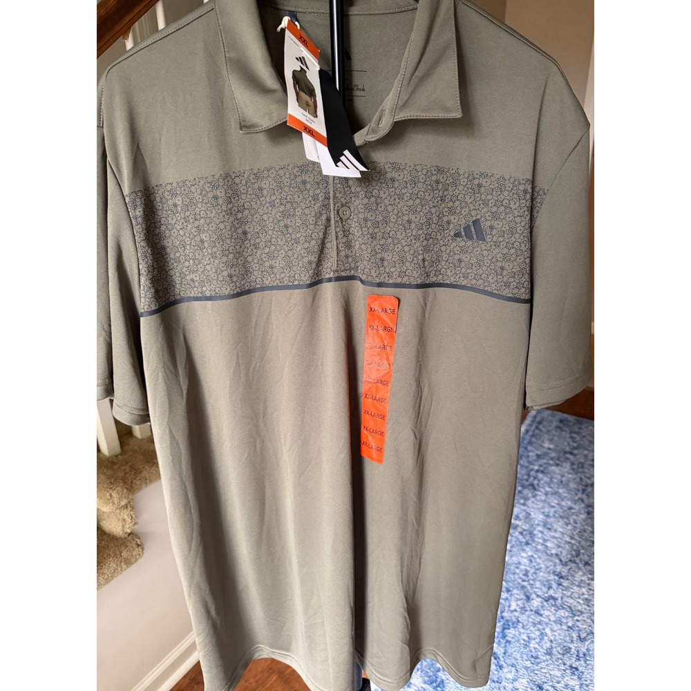Adidas Golf Polo Shirt Mens XXL Green Floral Chest Band Short Sleeve 1836063 NWT